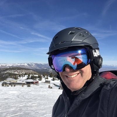 Dr. Weber taking a selfie while skiing on Mammoth Mountain